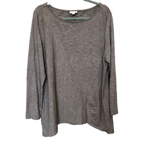 Pure Jill Shirt Womens Size XL Petite 100% Cotton Casual Lounge Gray Tunic Top